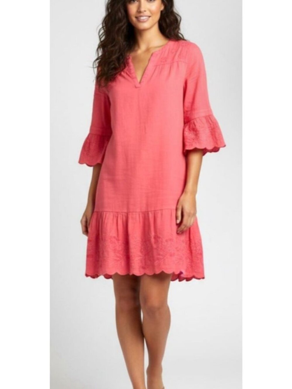 Vineyard Vines LINEN COTTON Embroidered Flutter Sleeve Dress Sz 4 Paradise Pink